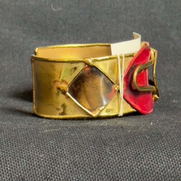 South African Handcrafted GoldTone Cuff Bracelet Geometric Design - Picture 3 of 14